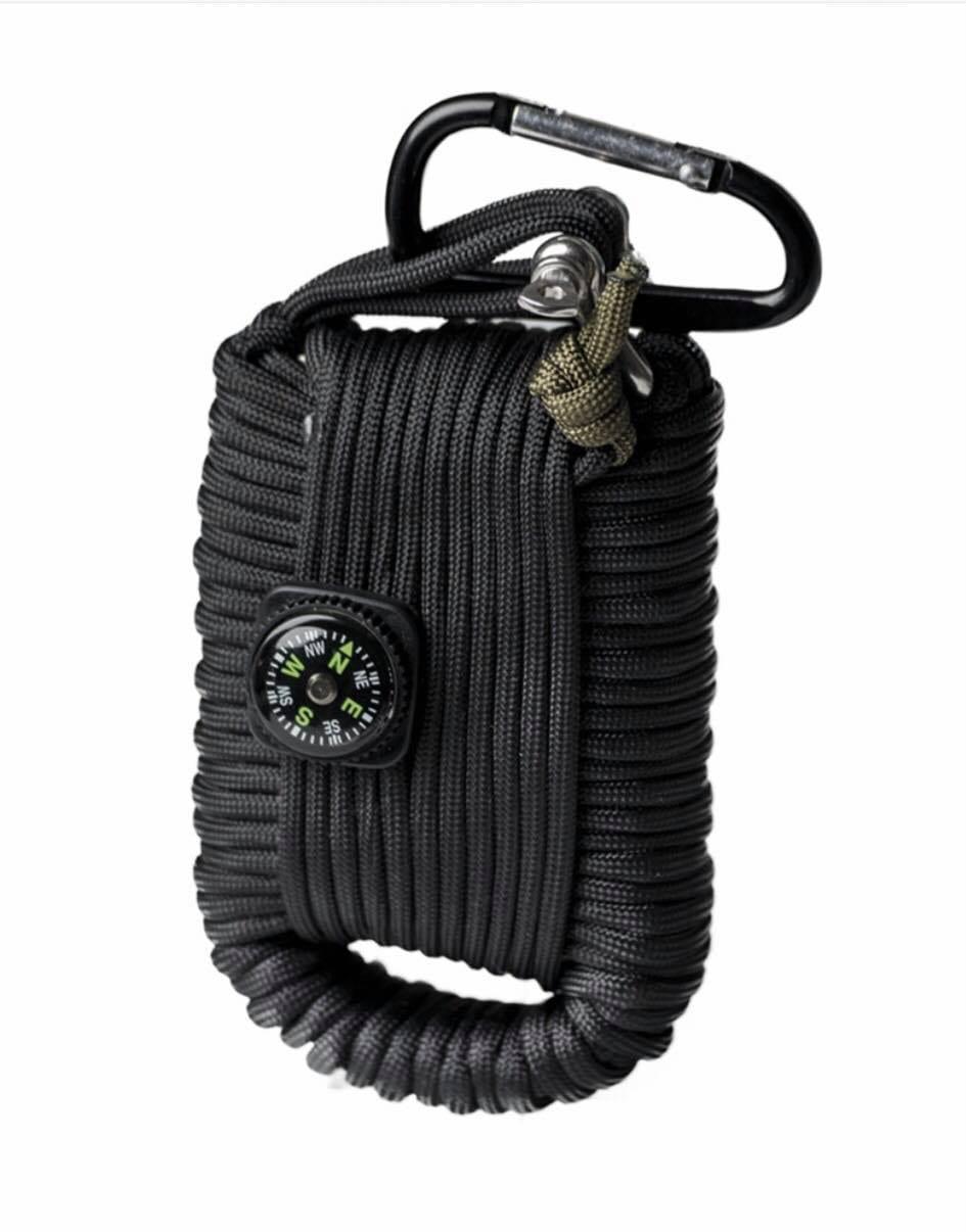 Mil-Tec svart paracord survival kit large med 12m rep och verktyg
