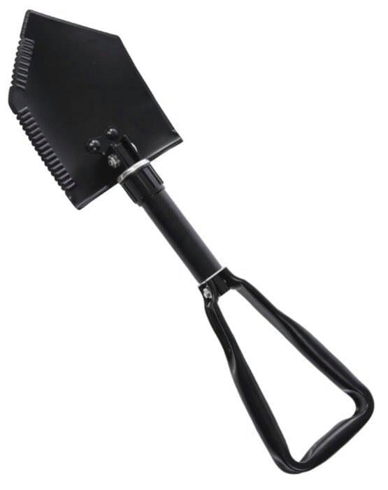 Mil-Tec US Black Trifold Shovel – svart fältspade med tandad egg