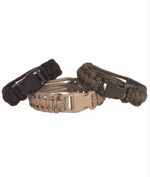 Mil-Tec svart paracord armband med klämfäste i tre storlekar