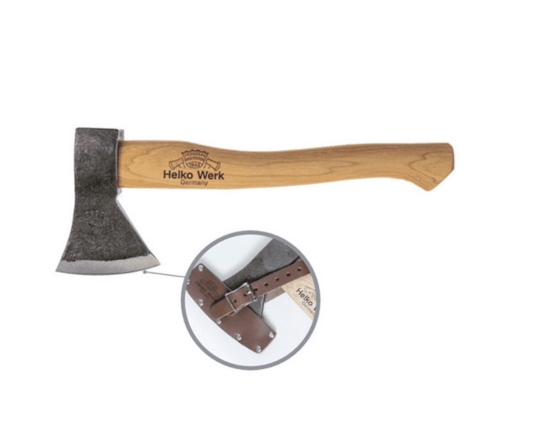 Helko Black Forest Hatchet handyxa med hickoryskaft och läderhölster